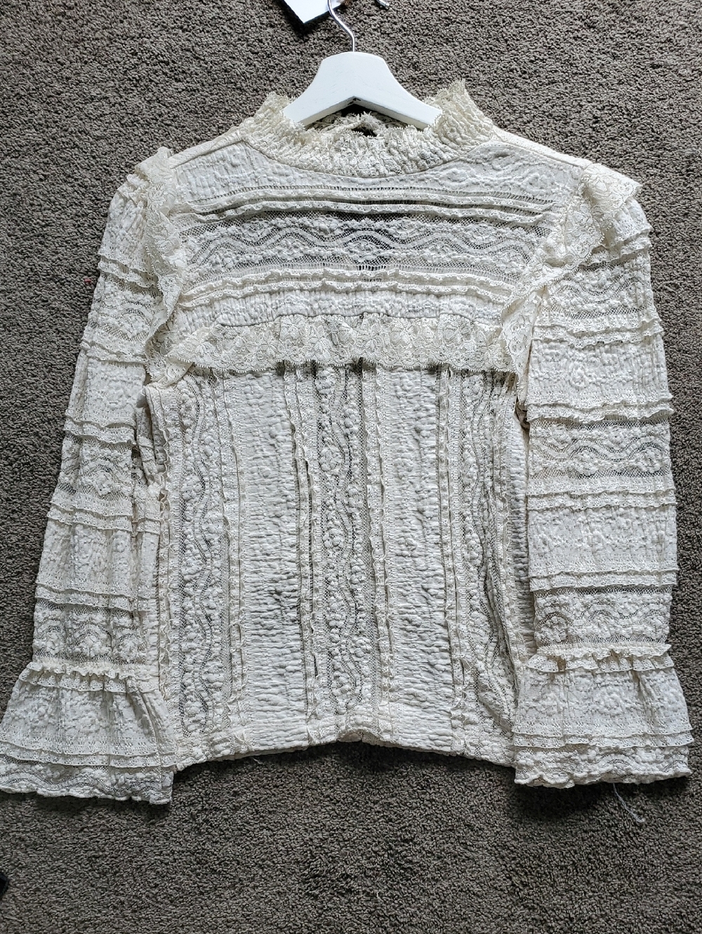 H&M Cream Lace Ruffled High-Neck Blouse